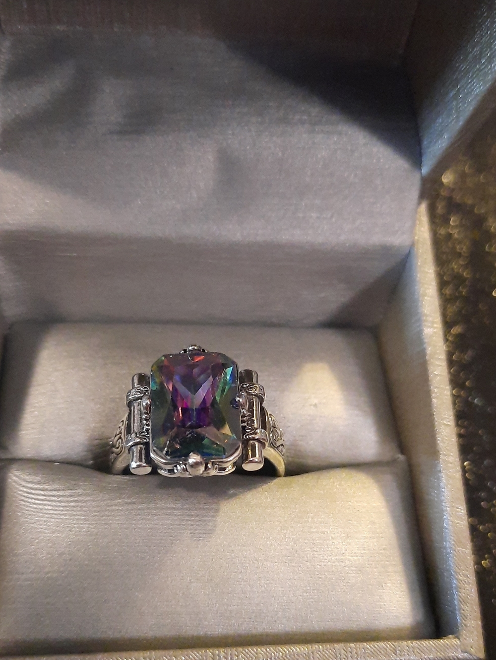 Mens Mystic Topaz Silver Ring -  Iridescent Multicolor Size 10